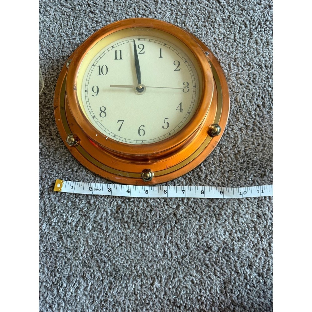 Vintage Nautical Porthole Wall Clock Copper Tone Maritime Decor 9 Inch Diameter